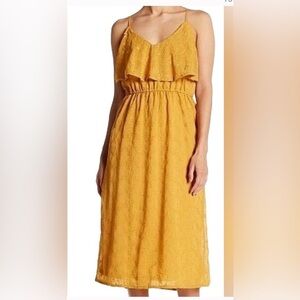 Spirit Of Grace Mustard Yellow Marigold Floral Embroidered V-neck Midi Dress S